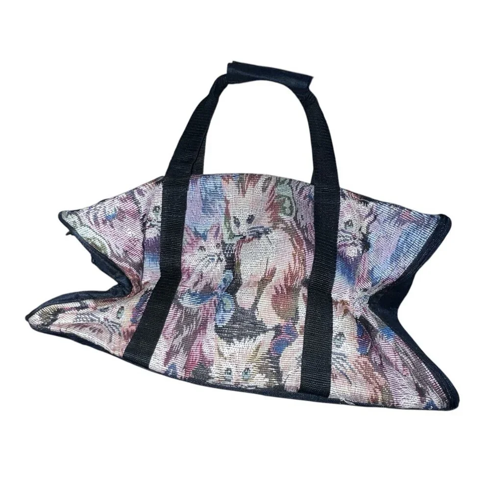 Retro Cat Pattern Pet Cat Carrier Bag with Shoulder Strap and Handle